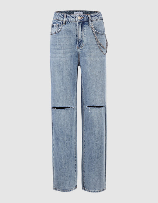 Ripped Jeans With Chain