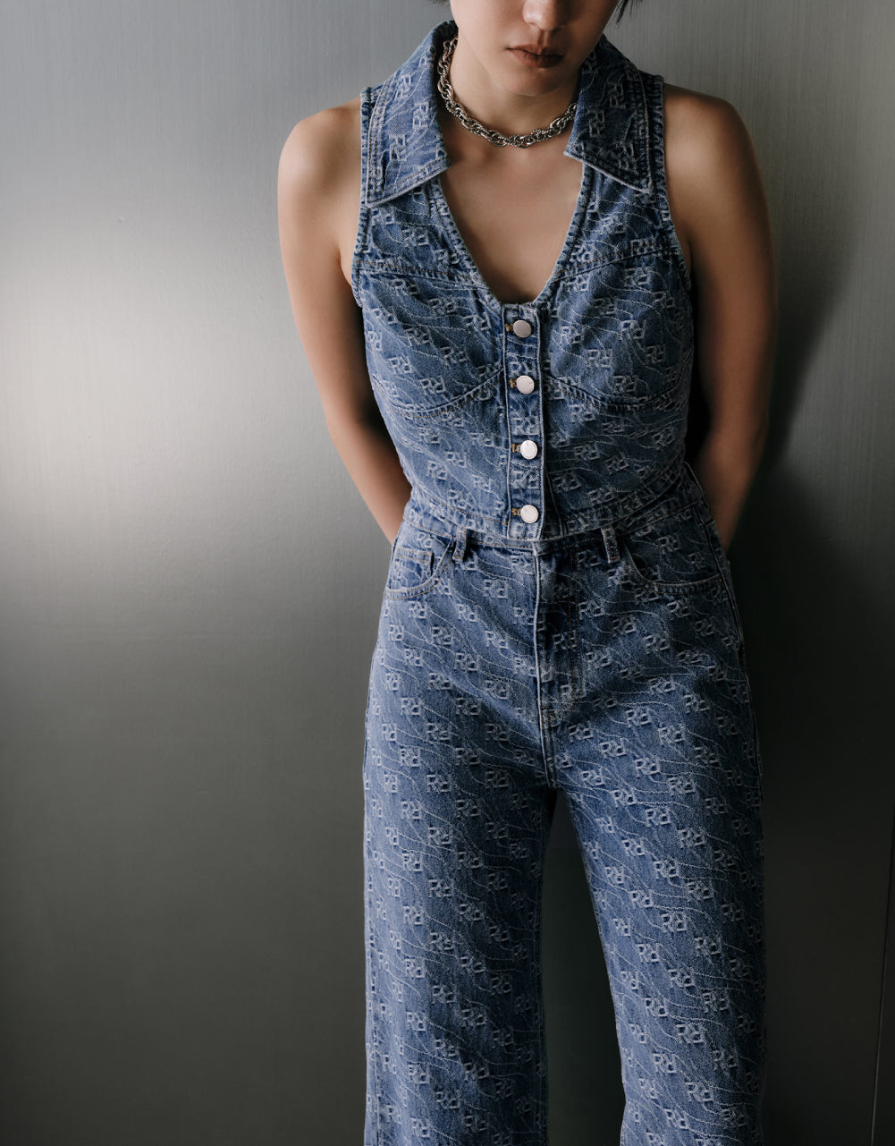 Monogram Lapel Denim Waistcoat