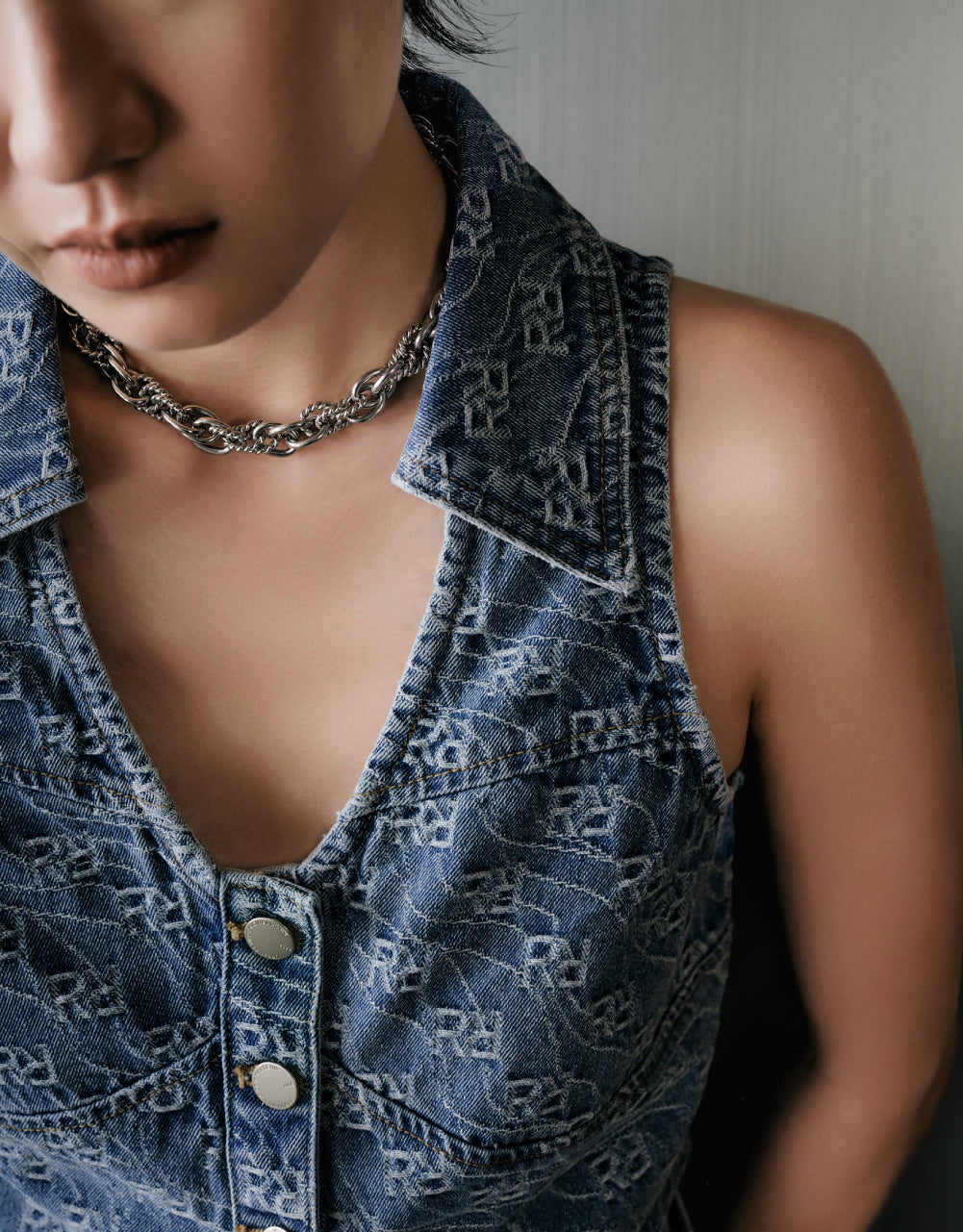 Monogram Lapel Denim Waistcoat