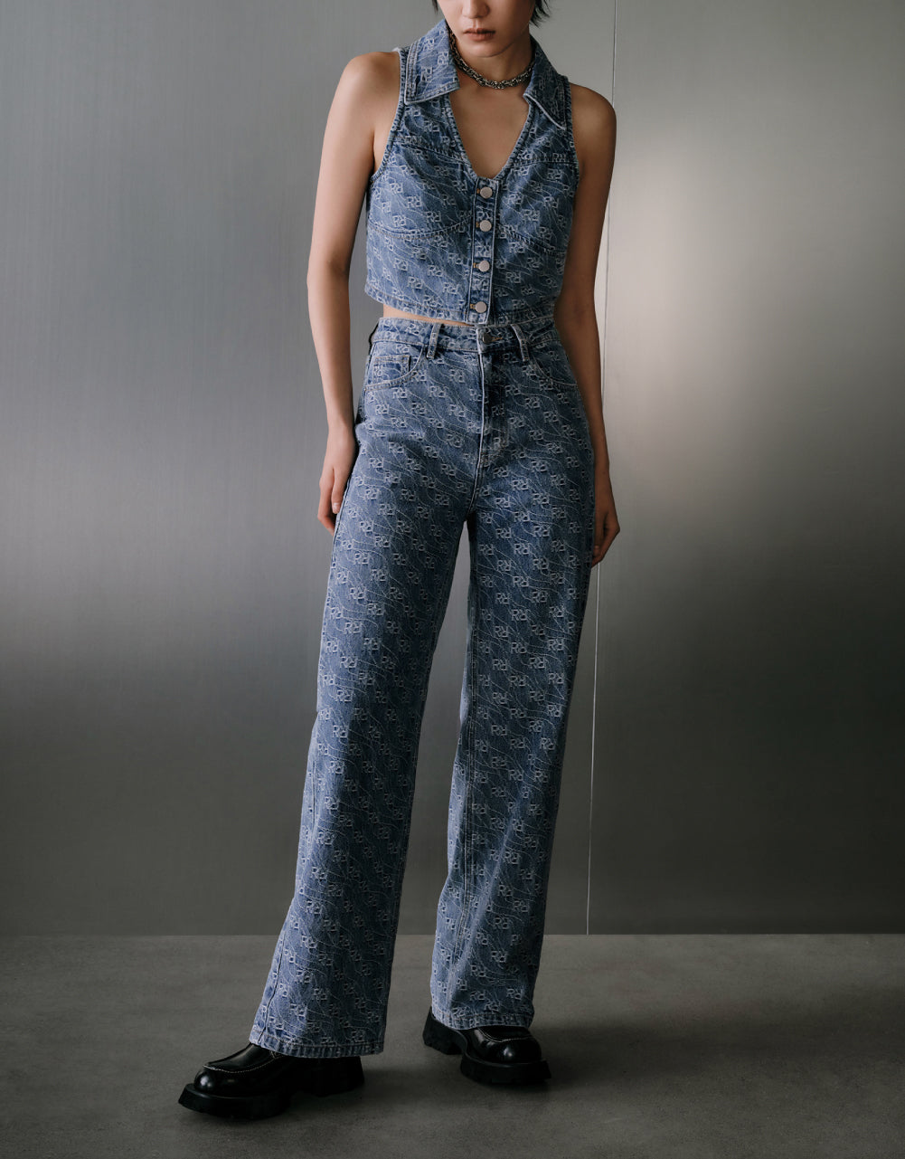 Monogram Lapel Denim Waistcoat
