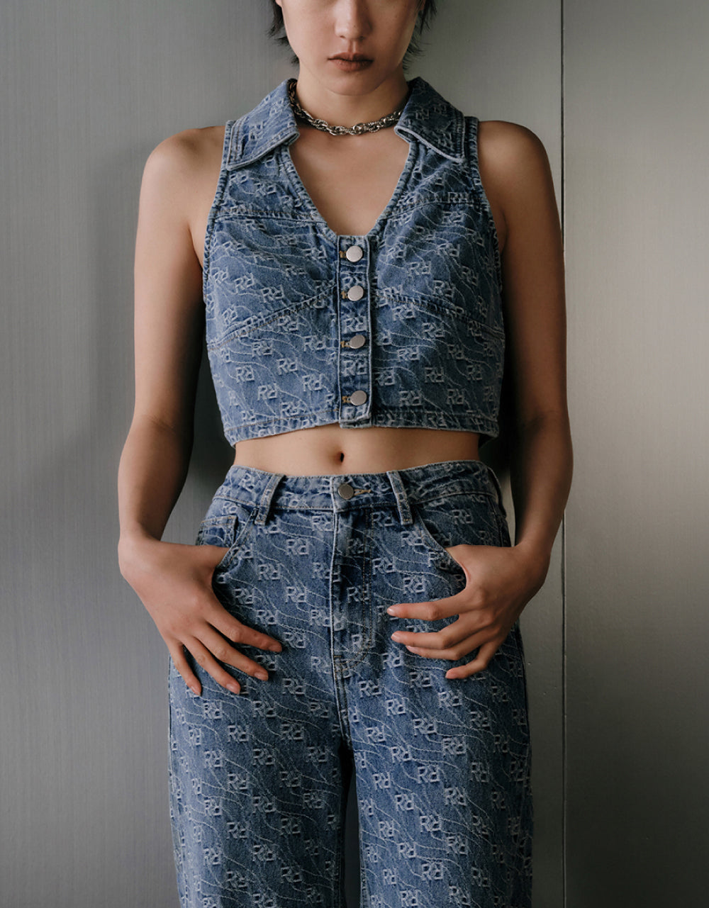 Monogram Lapel Denim Waistcoat