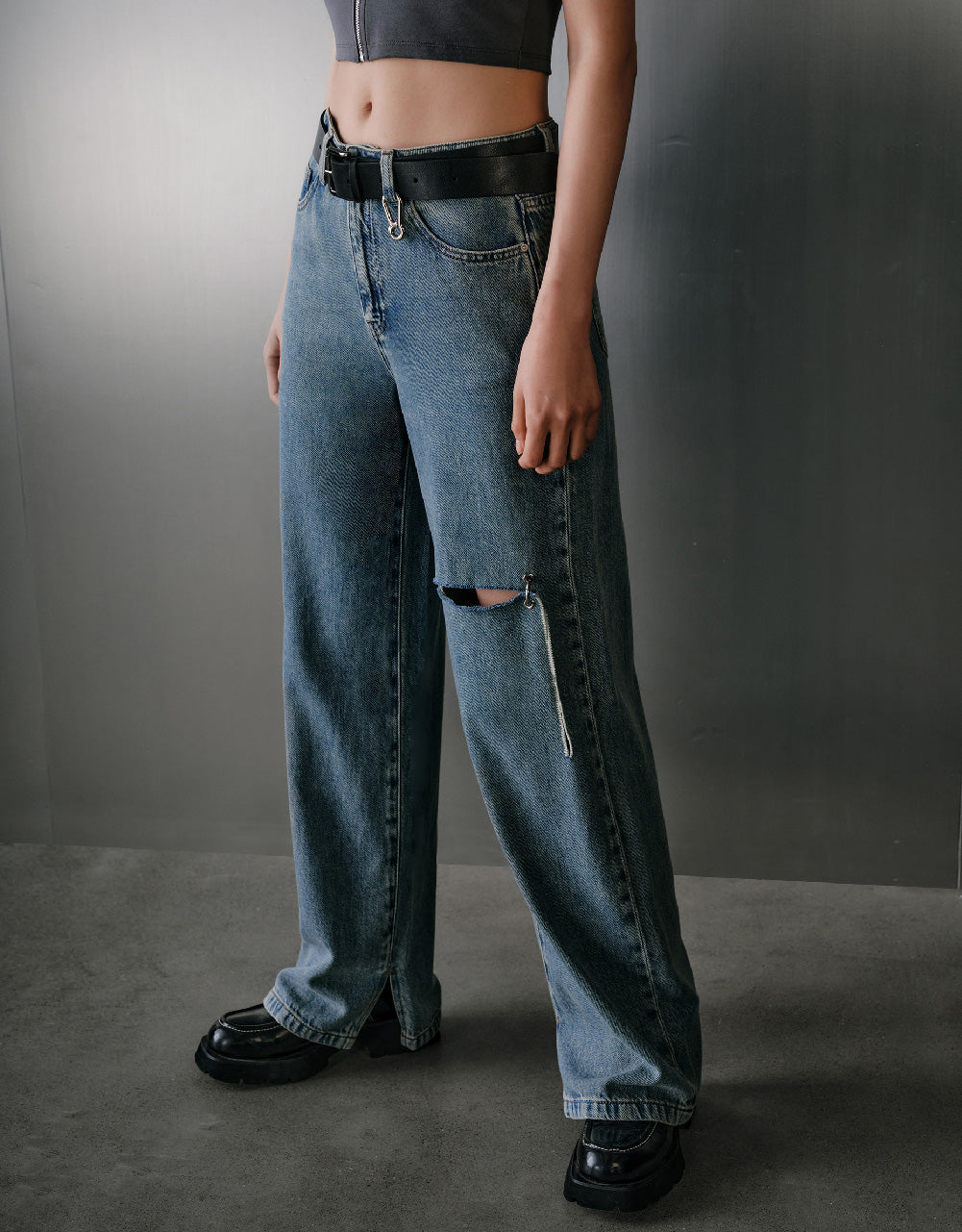 Mid-Waist Ripped Jeans