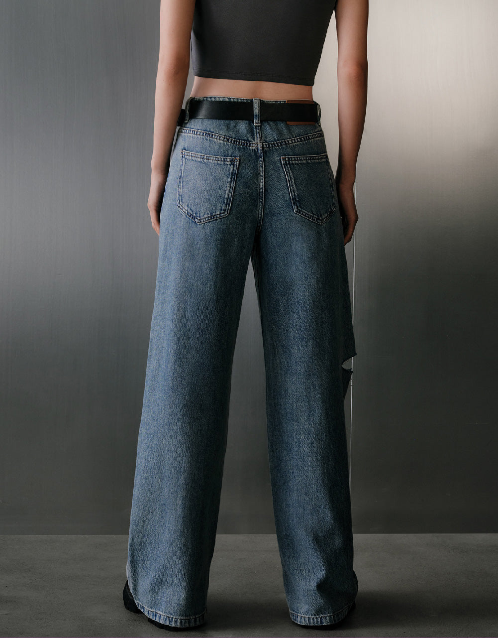 Mid-Waist Ripped Jeans