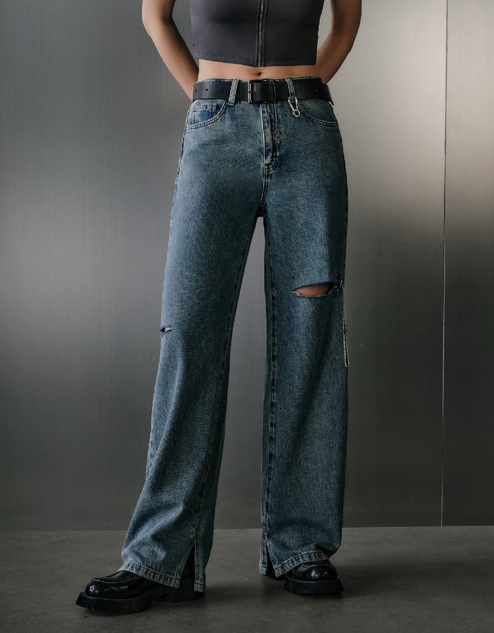 Mid-Waist Ripped Jeans