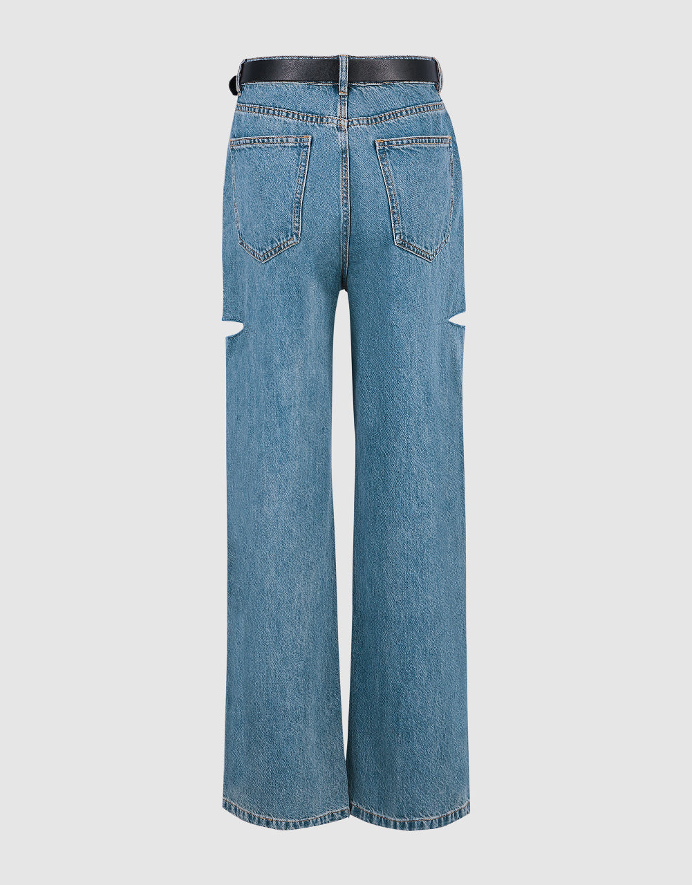 Cut-Out Straight Jeans With Belt