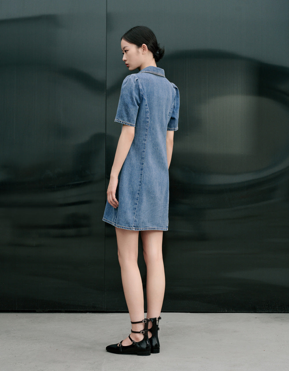 Shirt Sleeve V-Neck Denim Dress