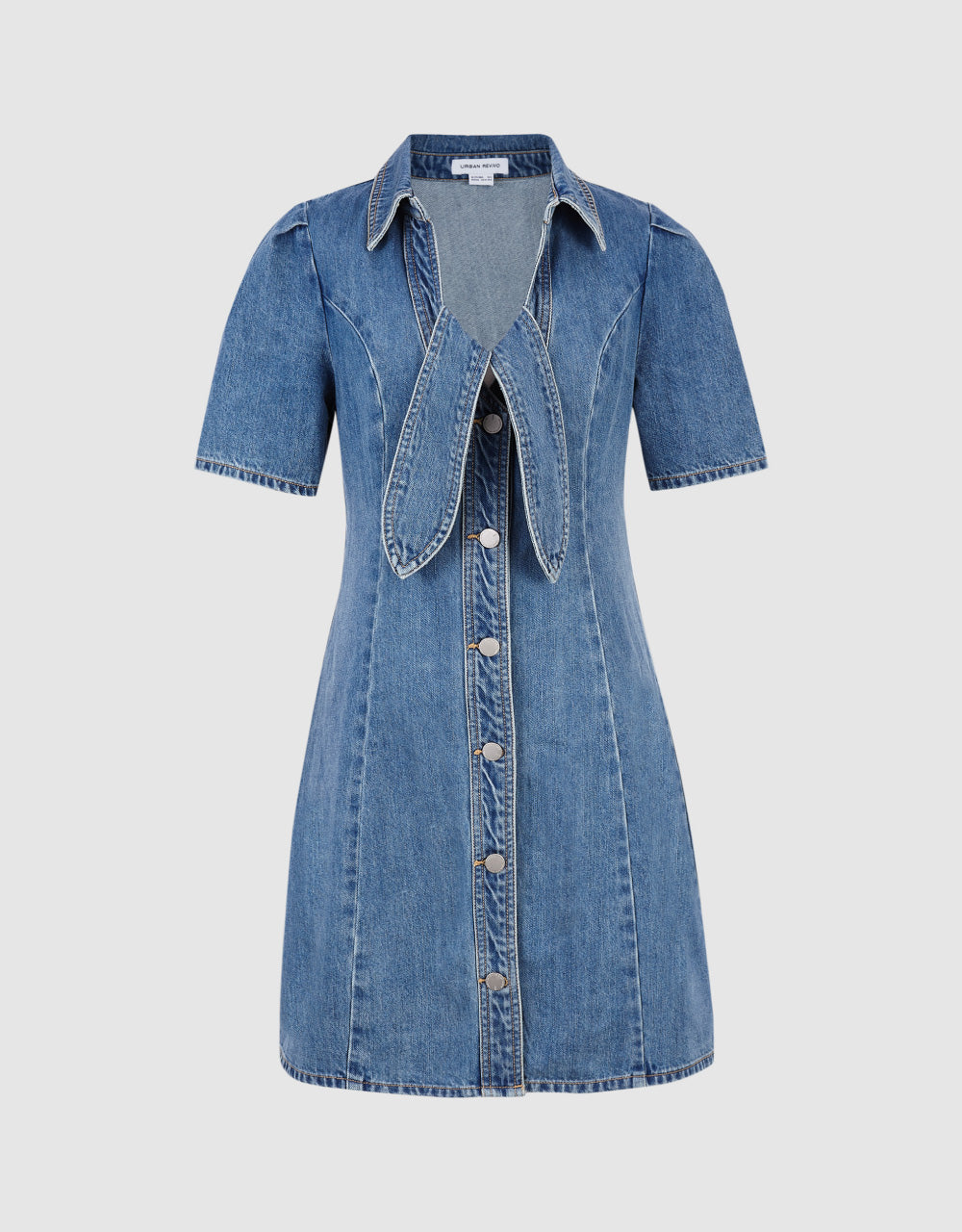 Shirt Sleeve V-Neck Denim Dress