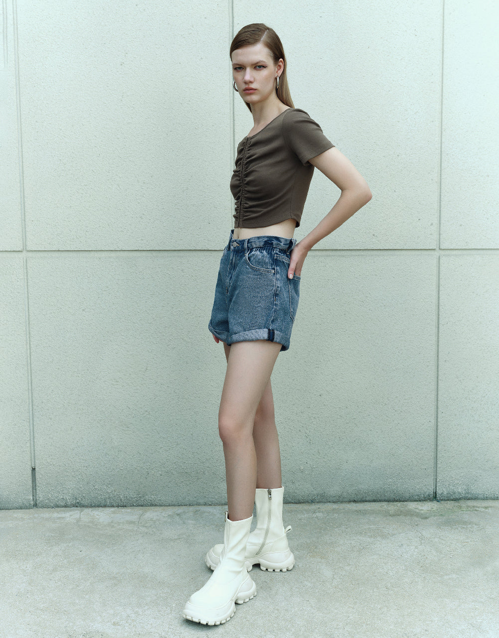 Roll Up Hem Denim Shorts