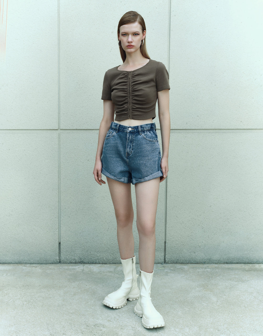 Roll Up Hem Denim Shorts