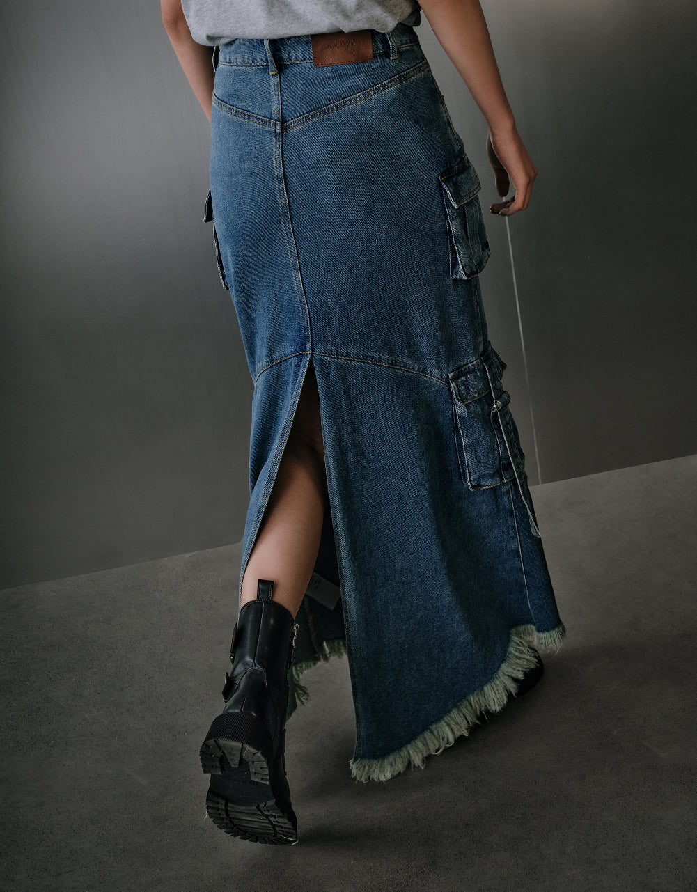 Raw Hem Denim Skirt With Pockets
