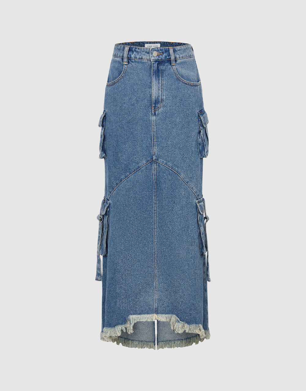 Raw Hem Denim Skirt With Pockets