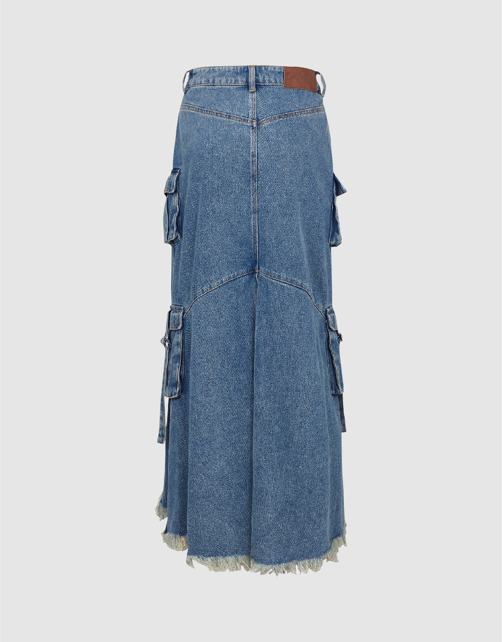 Raw Hem Denim Skirt With Pockets
