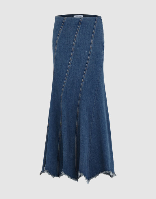 Raw Hem Fishtail Denim Skirt