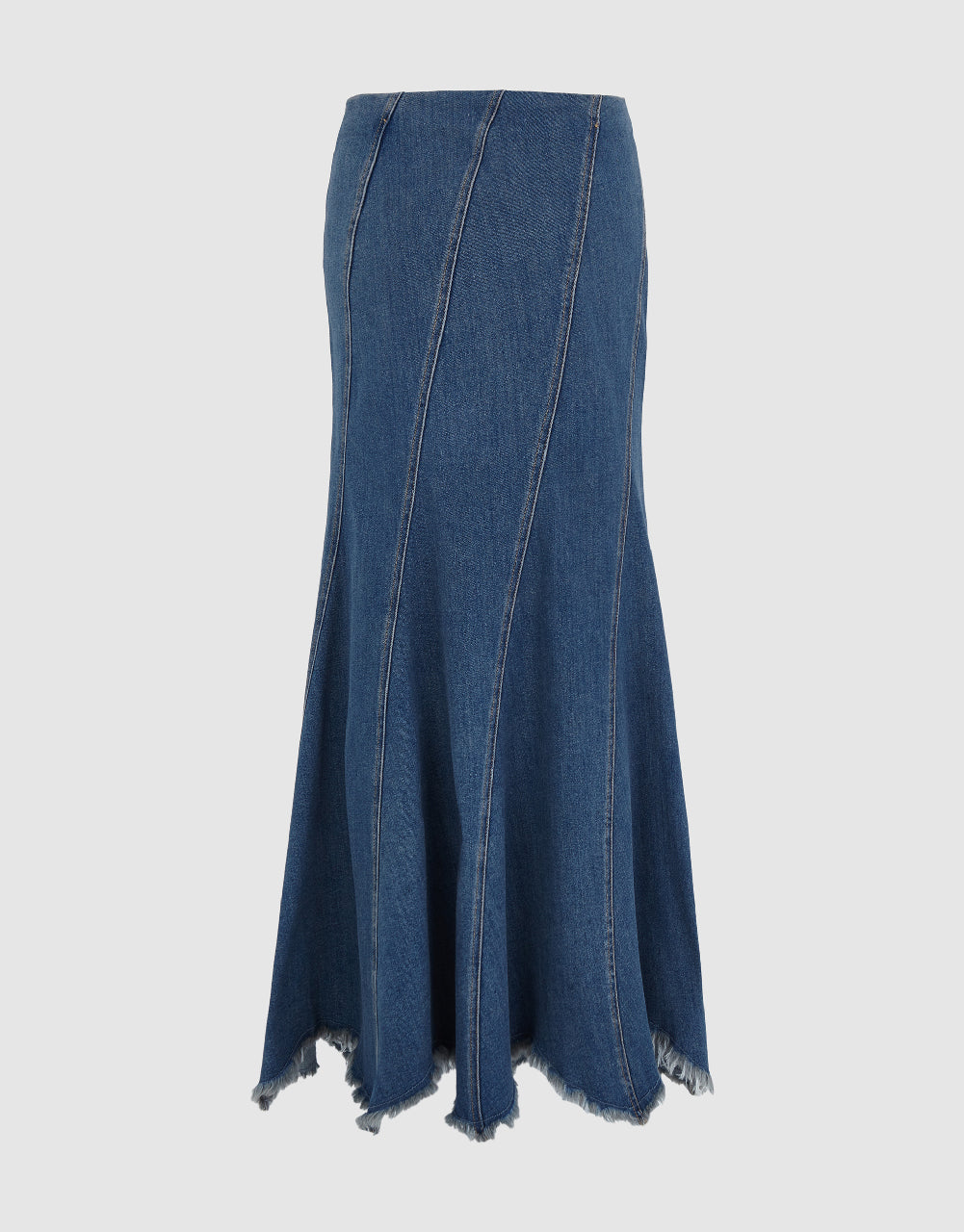 Raw Hem Fishtail Denim Skirt