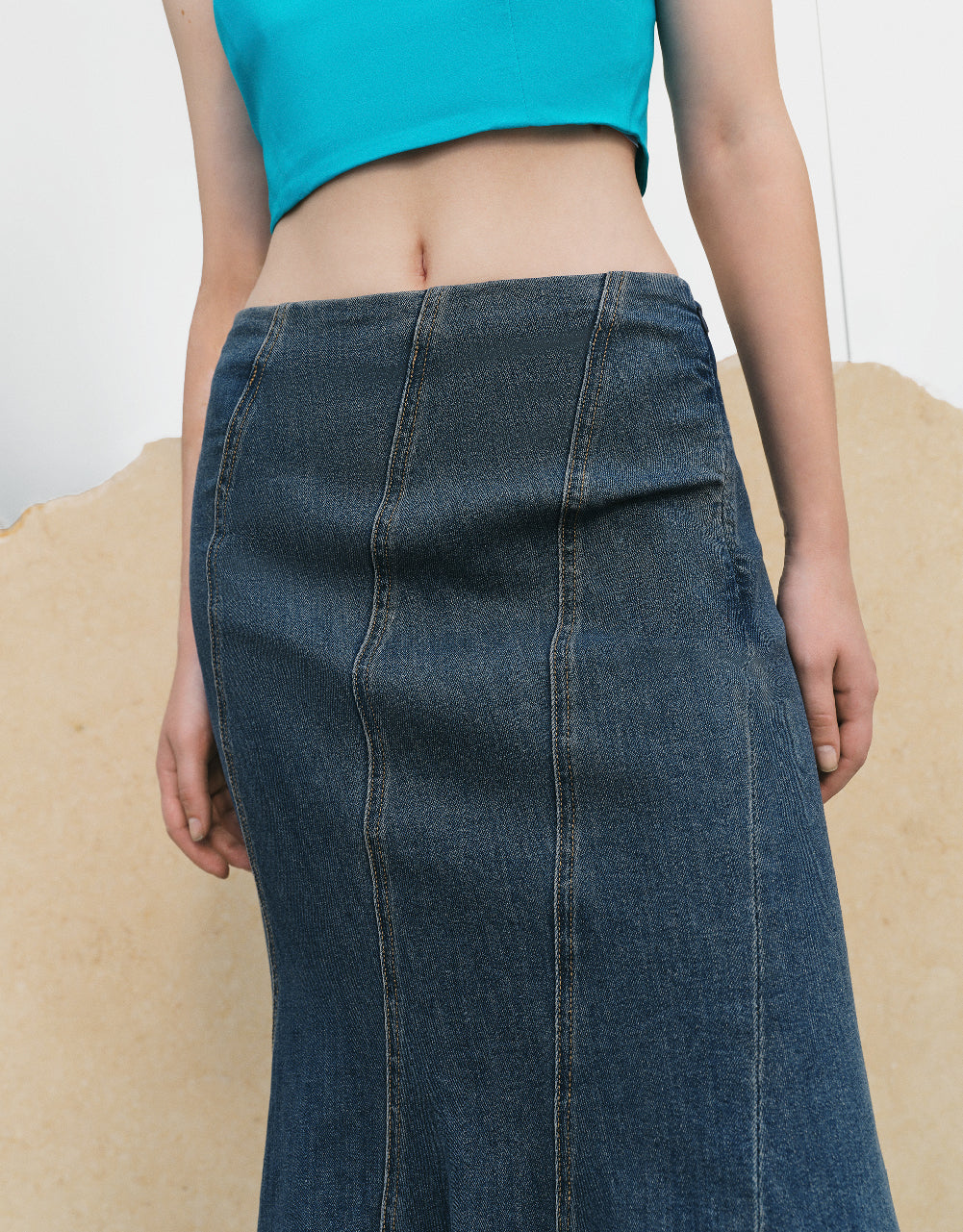 Raw Hem Fishtail Denim Skirt