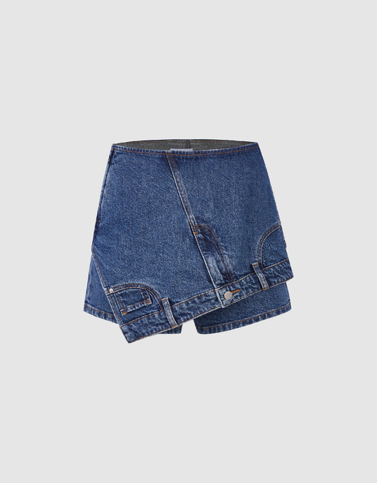Asymmetric Denim Shorts