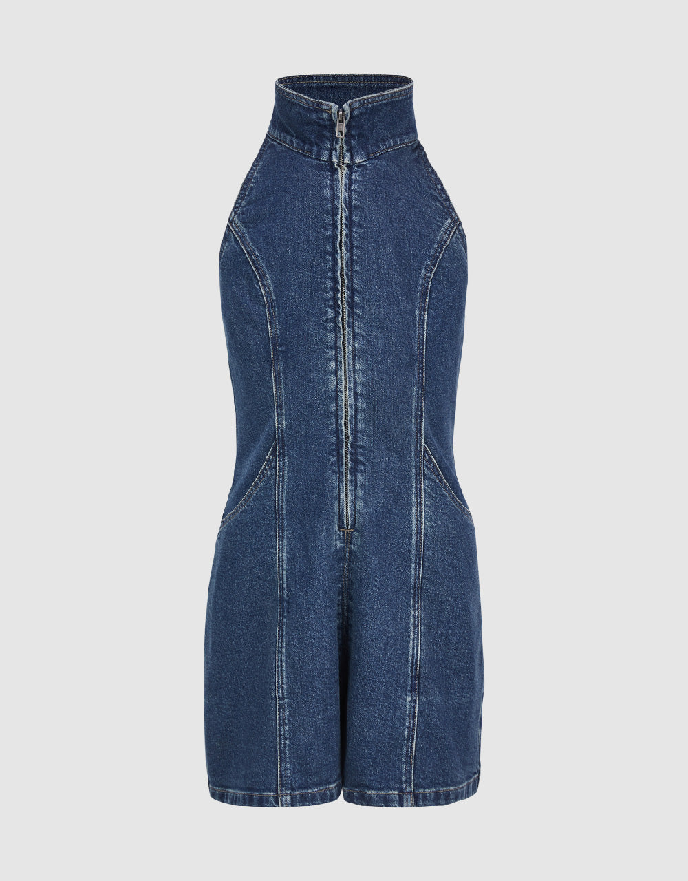Halter Neck Capri Denim Jumpsuit