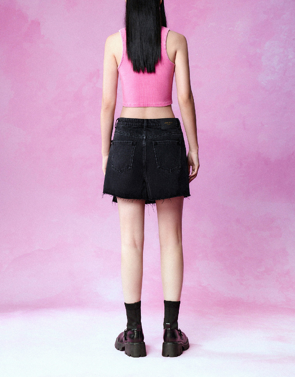 Pleated Denim Shorts With Belt