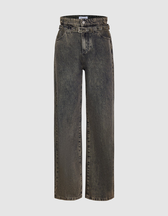 Wide-Leg Jeans With Belt