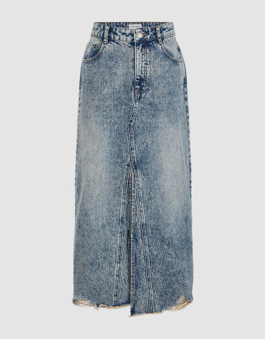 Raw Hem Split A-Line Denim Skirt