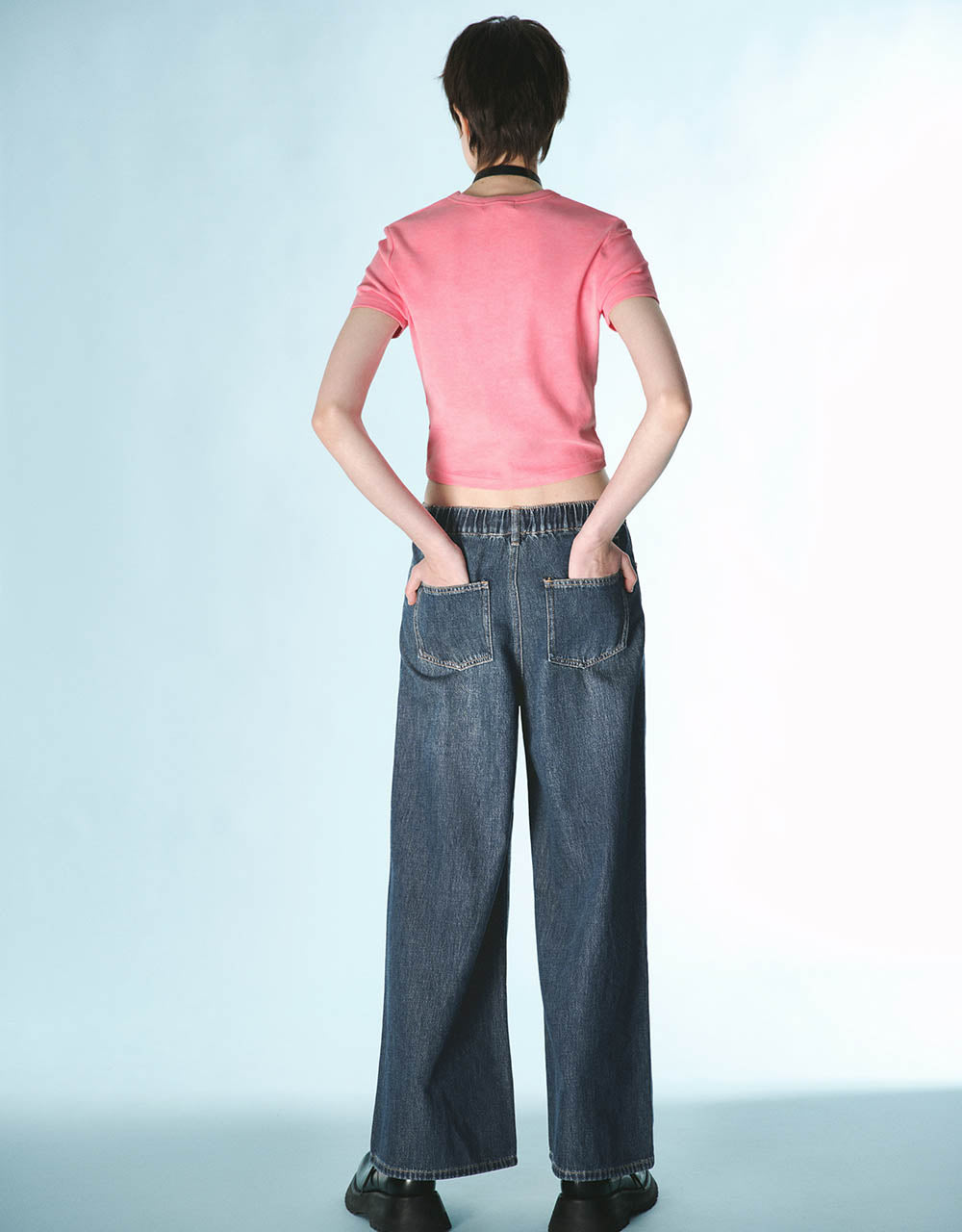 Drawstring Waist Ripped Wide-Leg Jeans