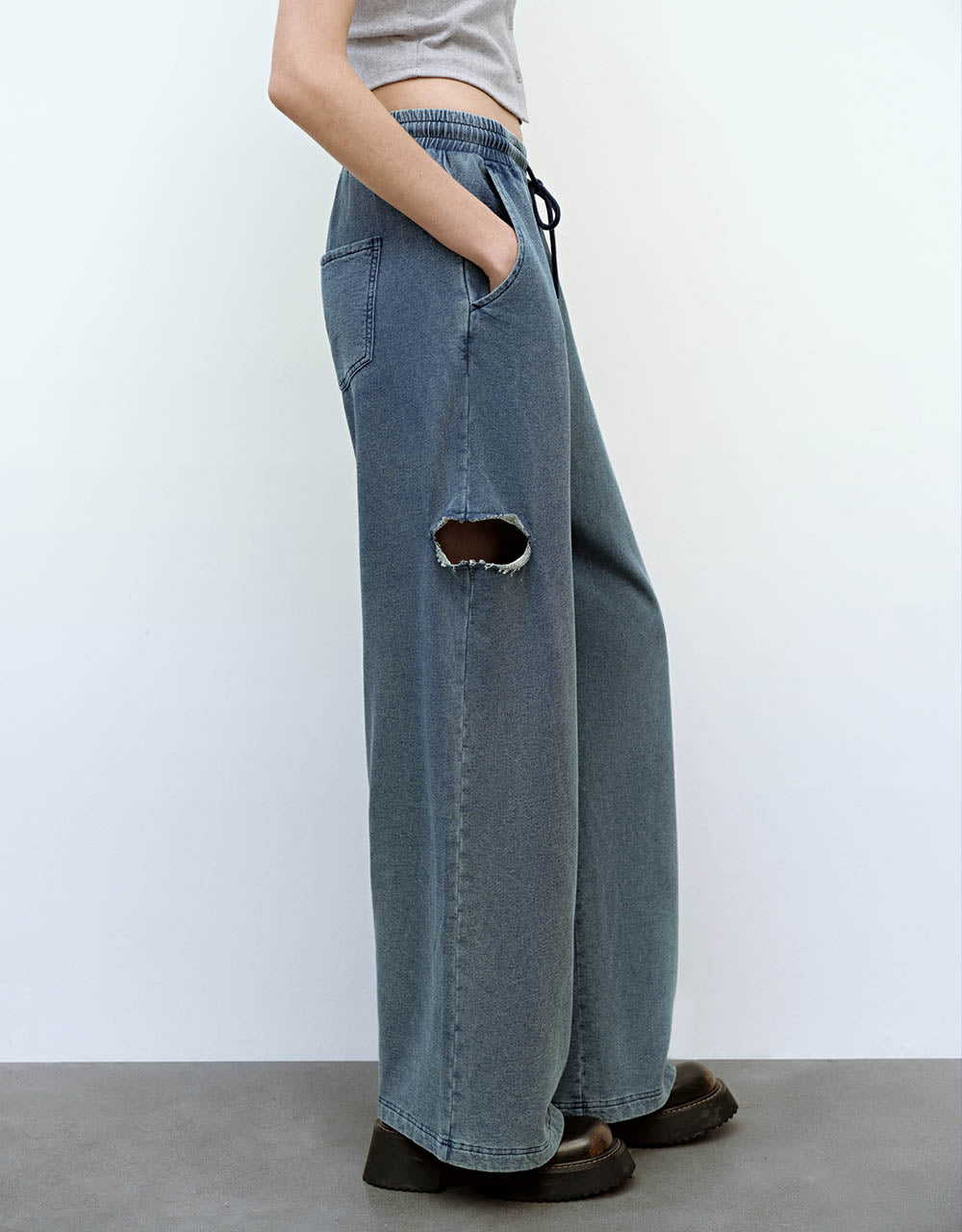 Drawstring Waist Wide-Leg Jeans