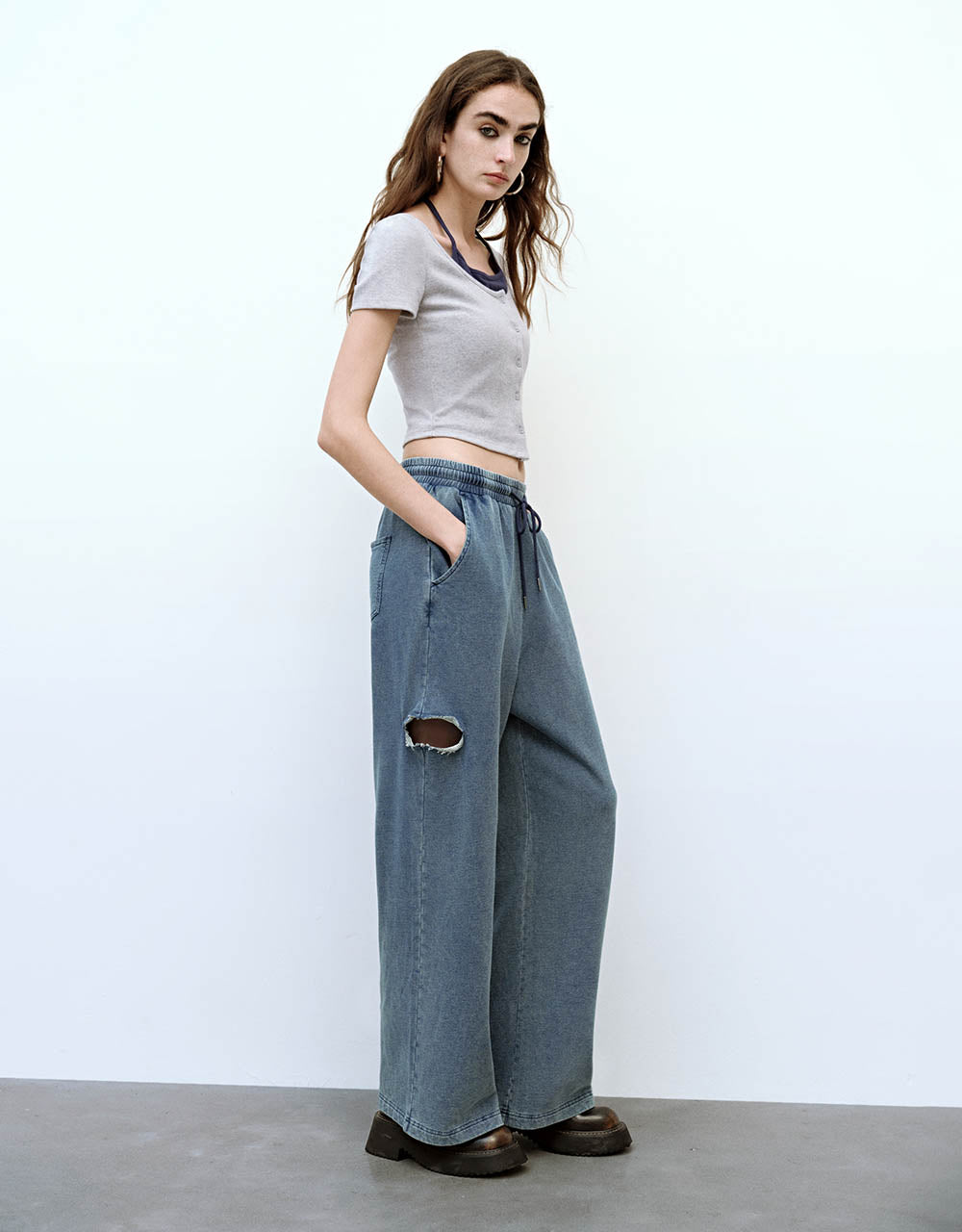 Drawstring Waist Wide-Leg Jeans