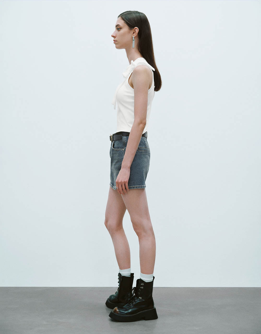 Mini Straight Denim Skirt With Belt