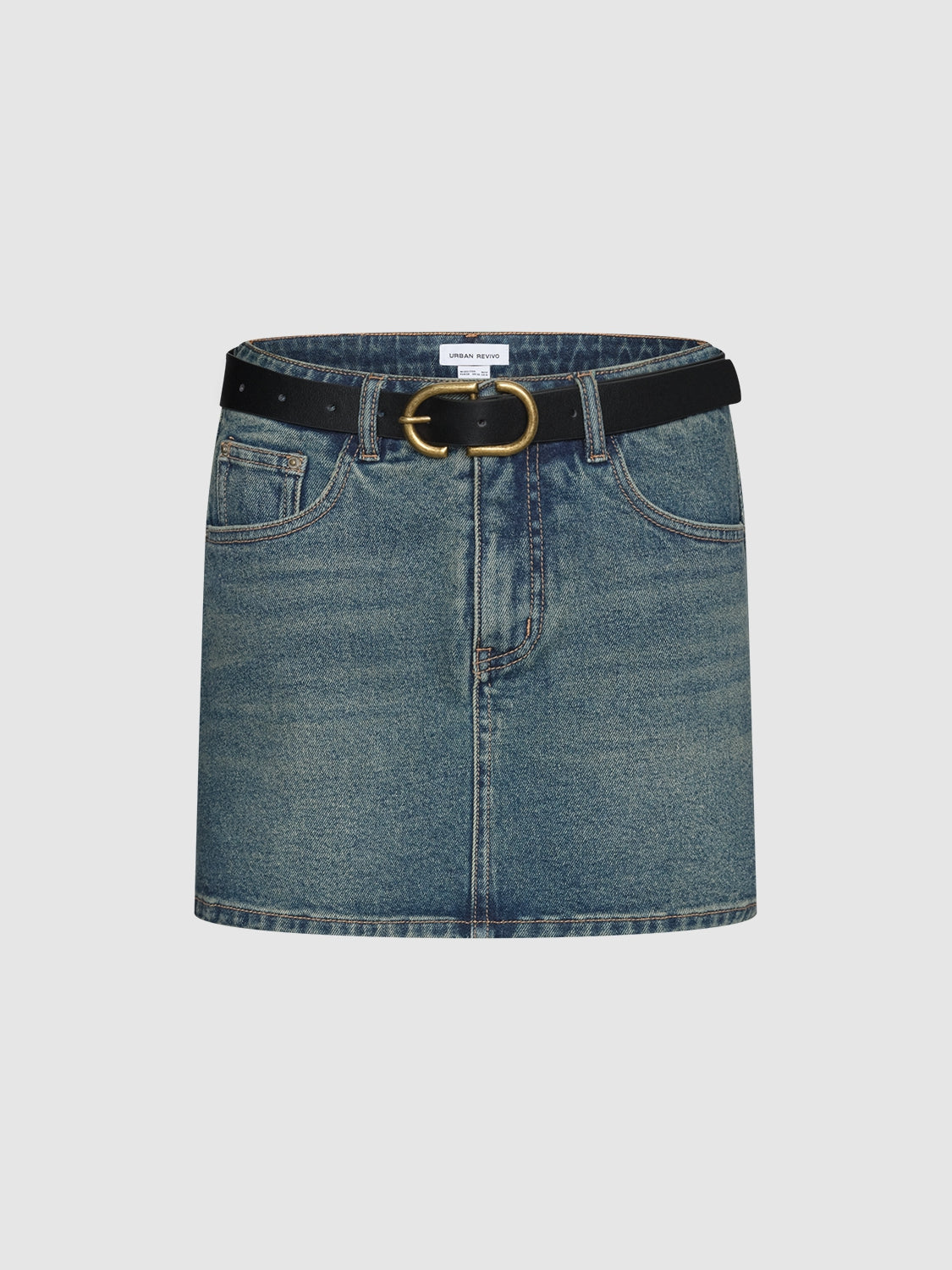 Mini Straight Denim Skirt With Belt