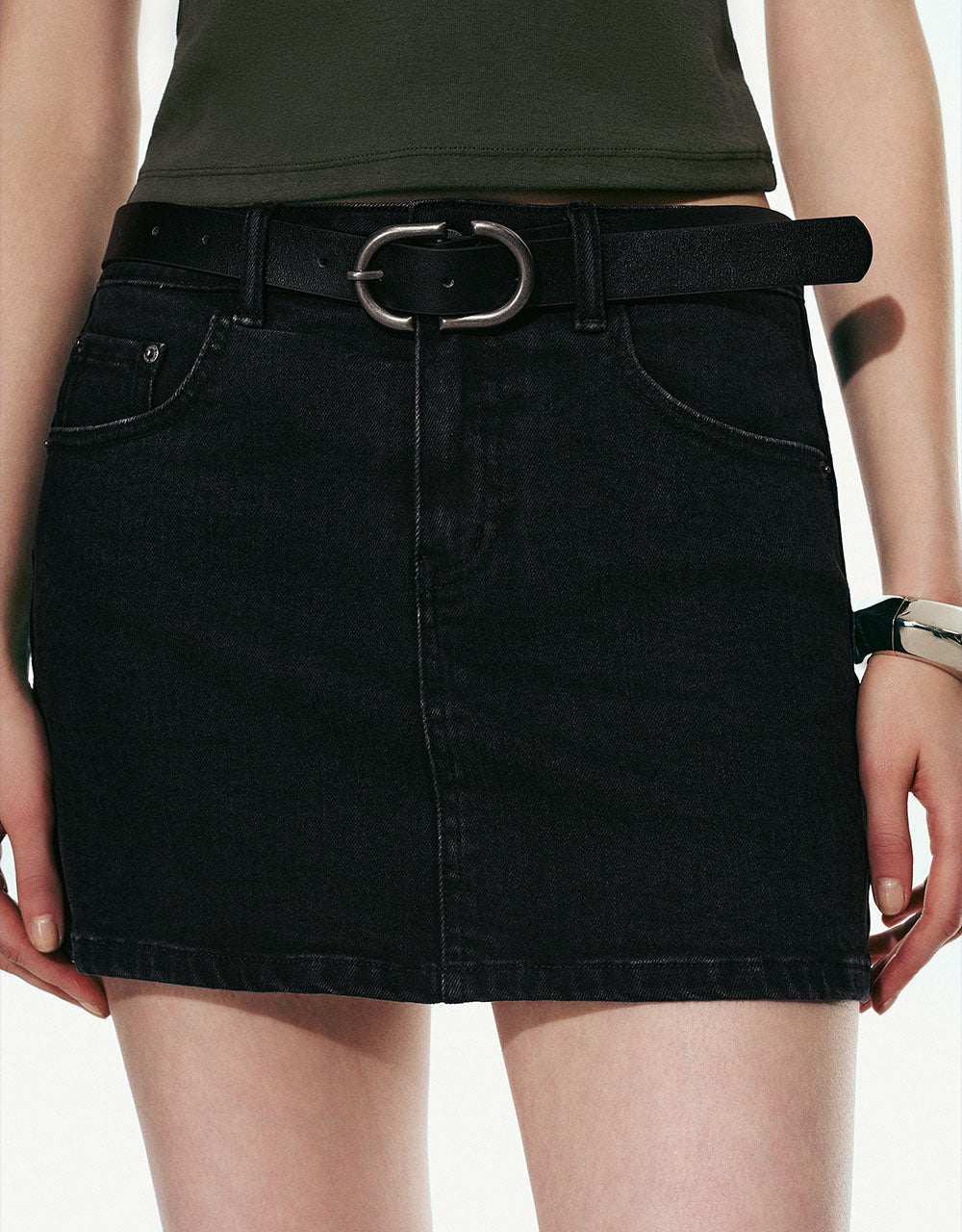 Mini Straight Denim Skirt With Belt
