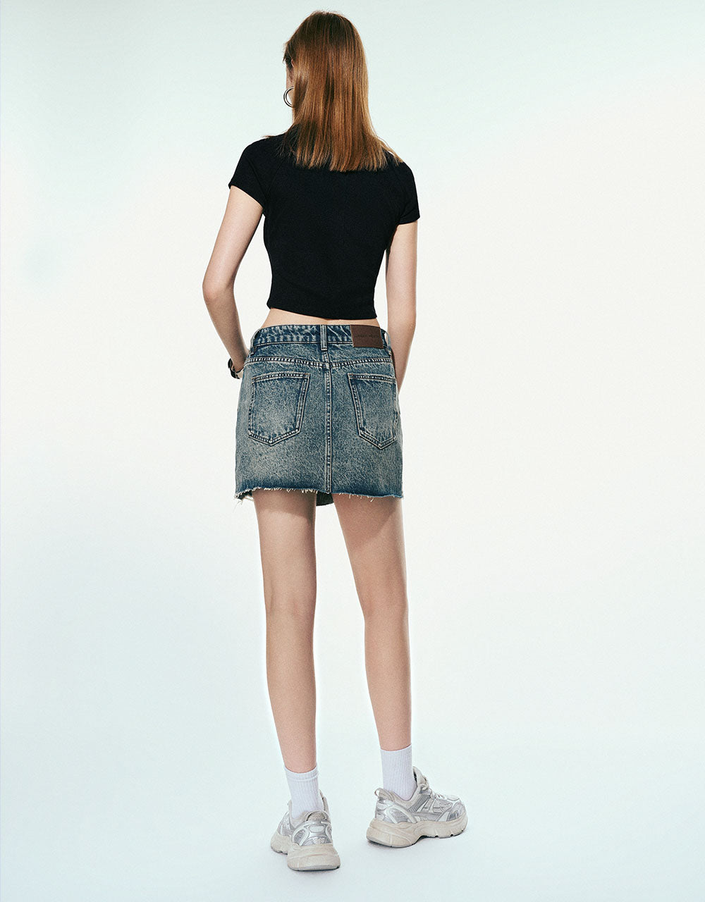 Ripped Mini A-Line Denim Skirt