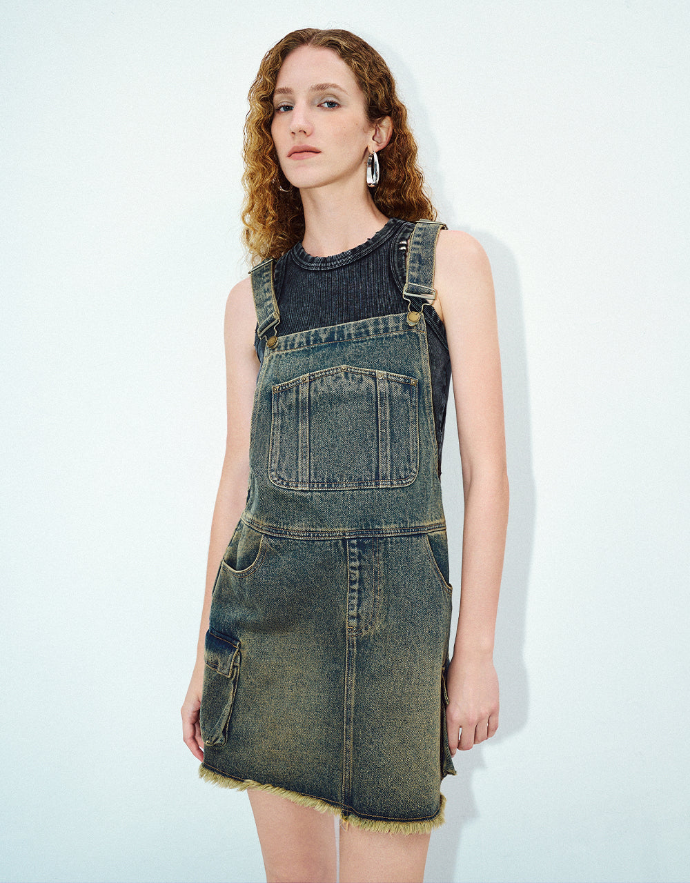 Distressed Raw Hem Denim Dress