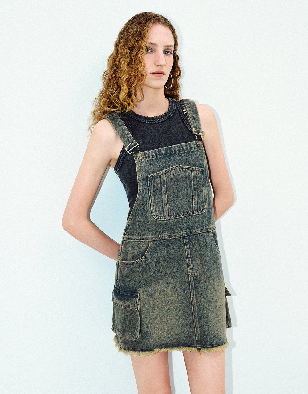 Distressed Raw Hem Denim Dress