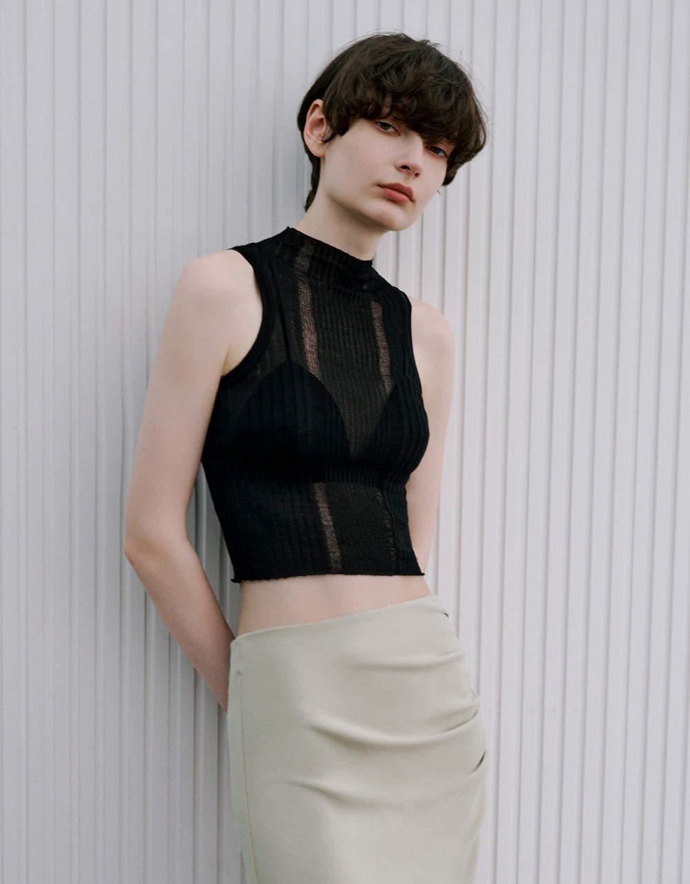 Sleeveless Stand Collar Knitted Top
