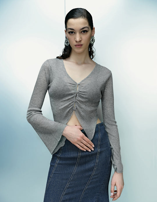 Butterfly Sleeve V-Neck Knitted Cardigan