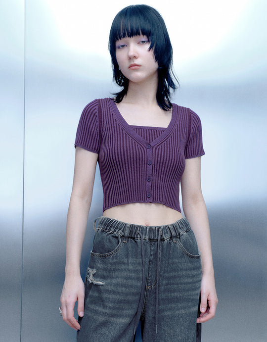 Crew Neck Skinny Knitted T-Shirt