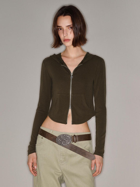Hooded Zip Front Long Sleeve Jacket