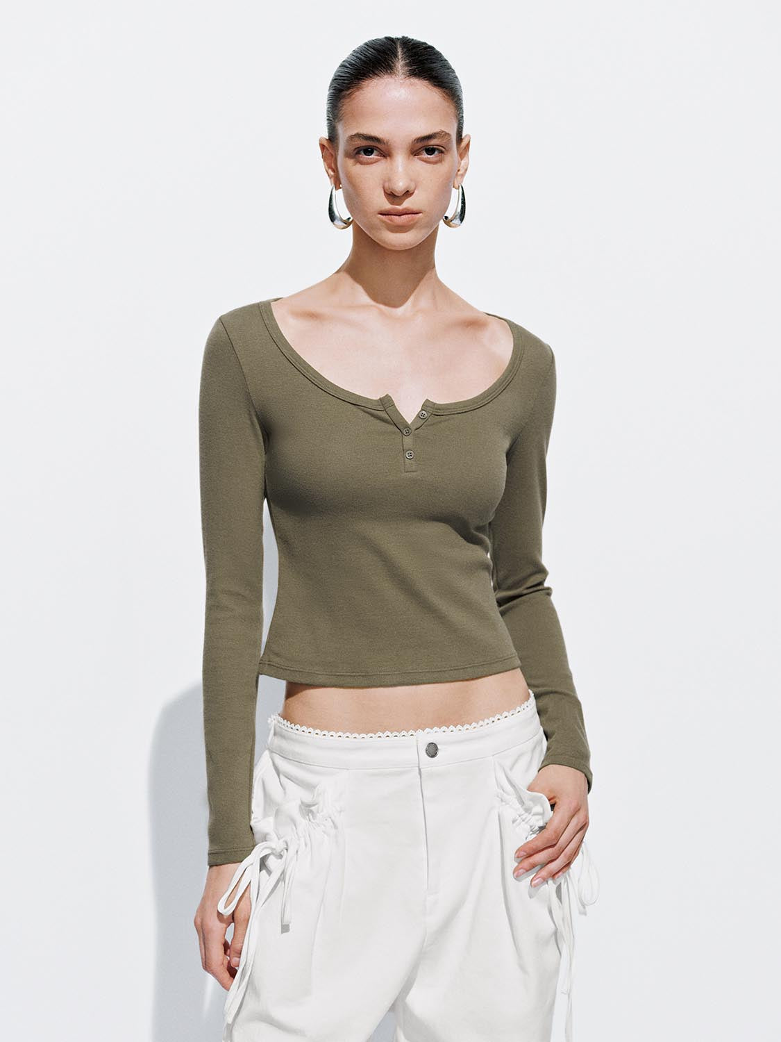 Button-Top Scoop Neck T-Shirt
