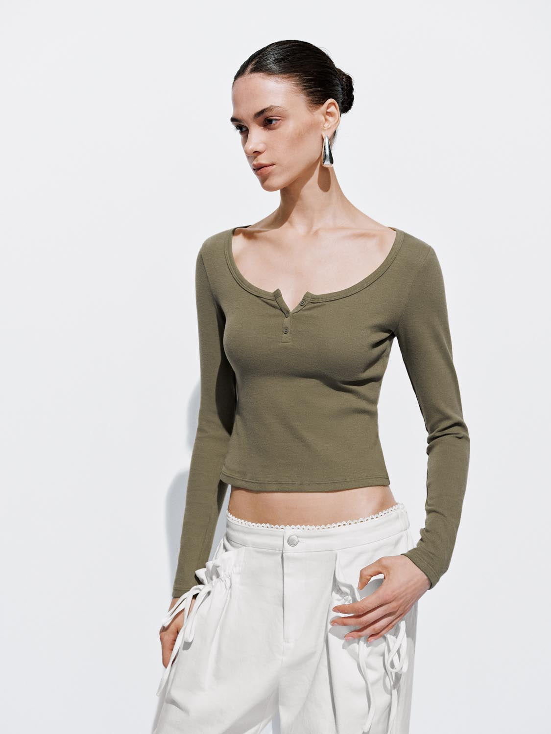 Button-Top Scoop Neck T-Shirt