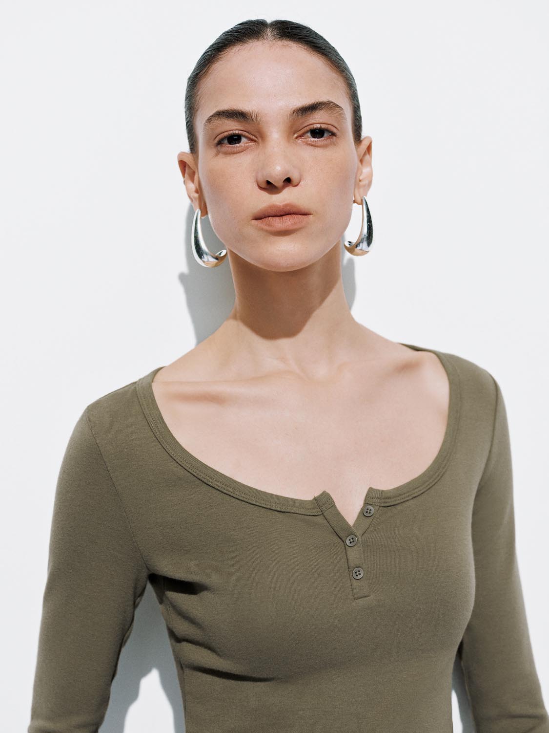 Button-Top Scoop Neck T-Shirt