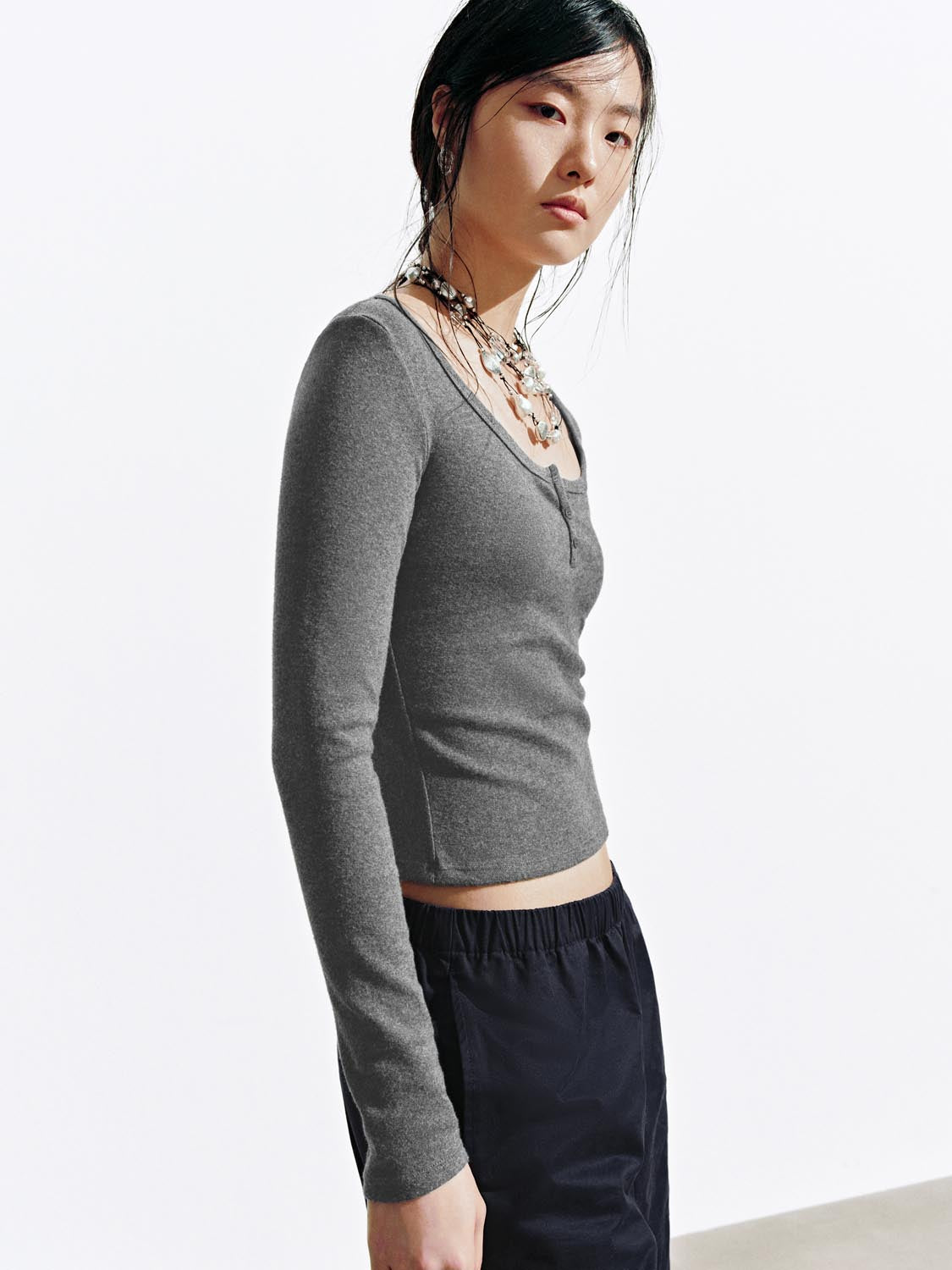 Button-Top Scoop Neck T-Shirt