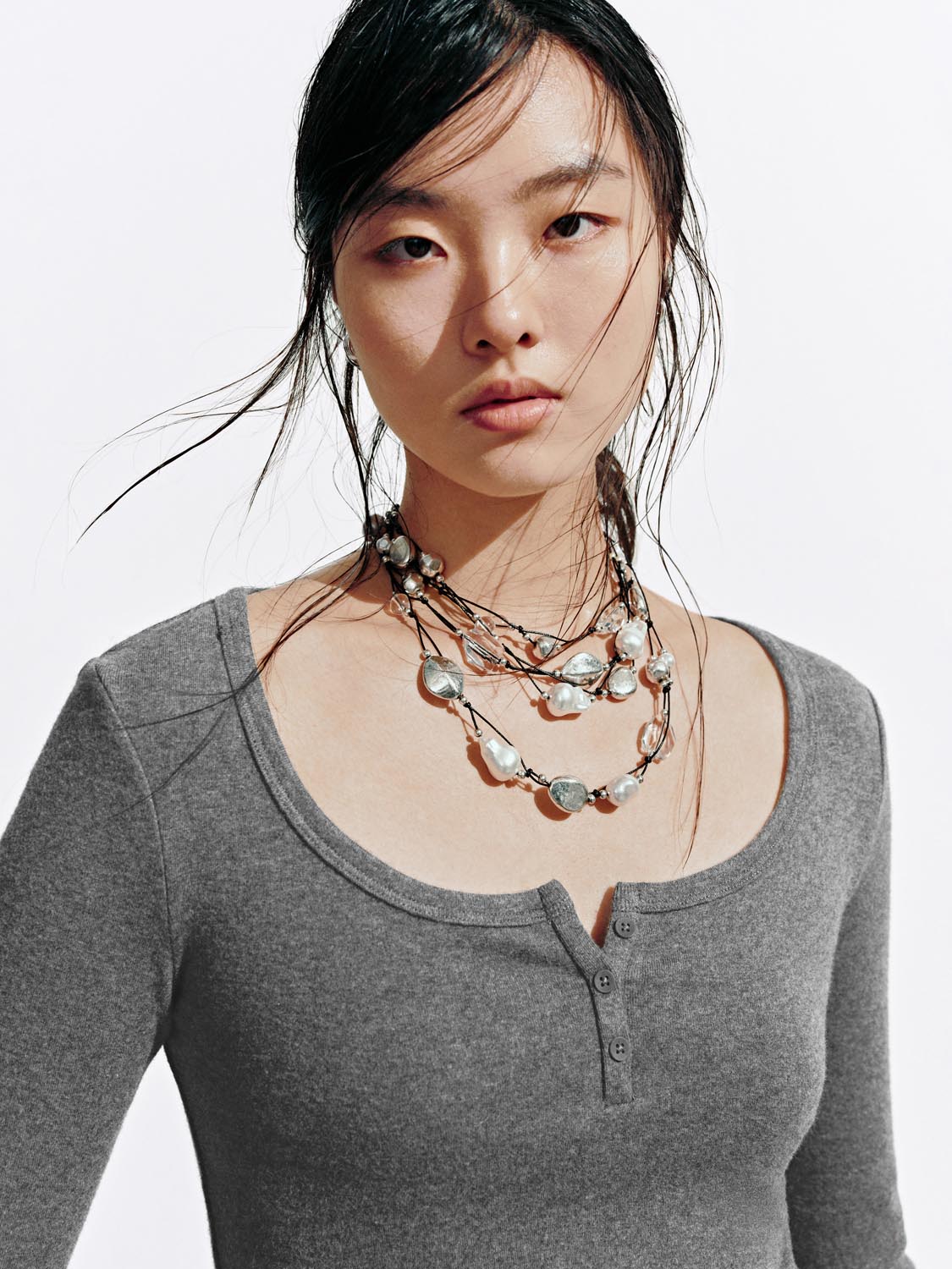 Button-Top Scoop Neck T-Shirt