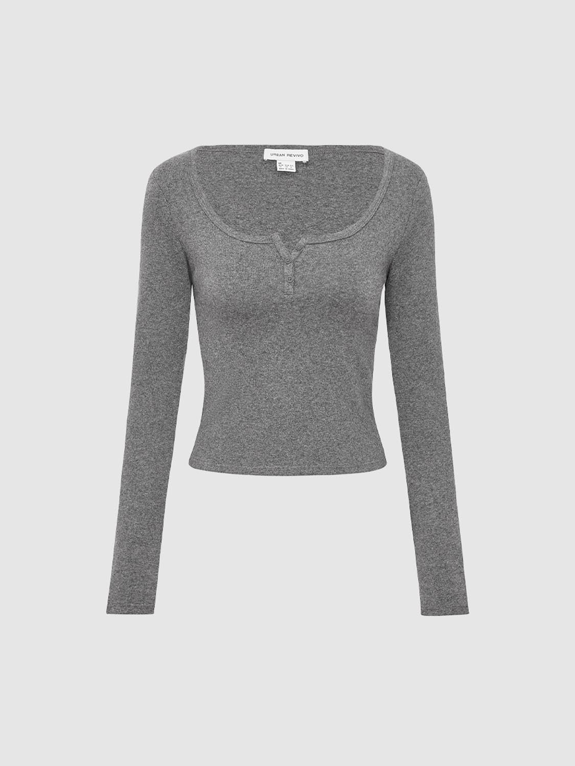 Button-Top Scoop Neck T-Shirt