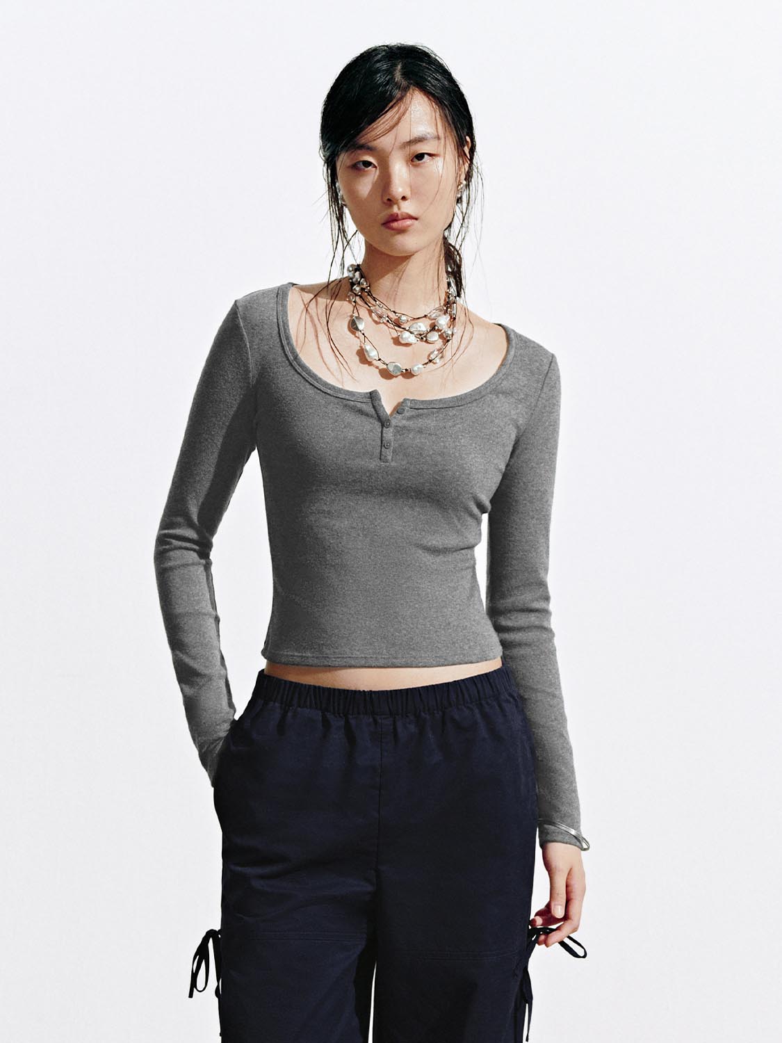 Button-Top Scoop Neck T-Shirt