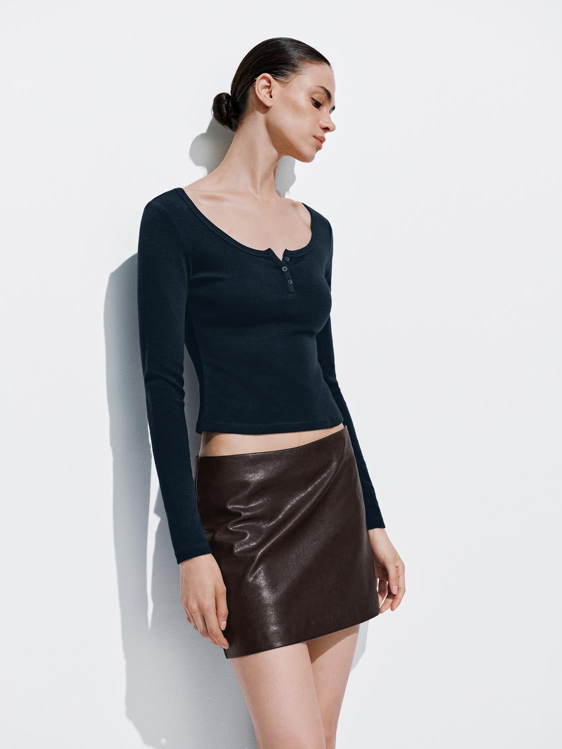 Button-Top Scoop Neck T-Shirt