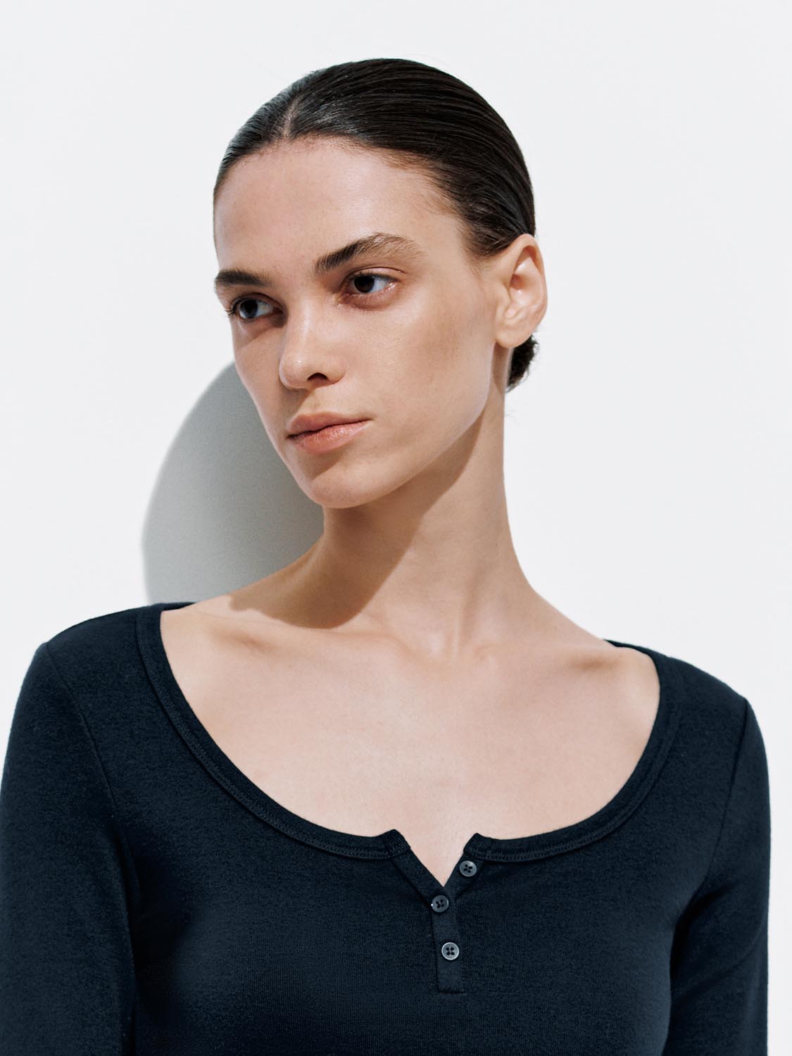 Button-Top Scoop Neck T-Shirt