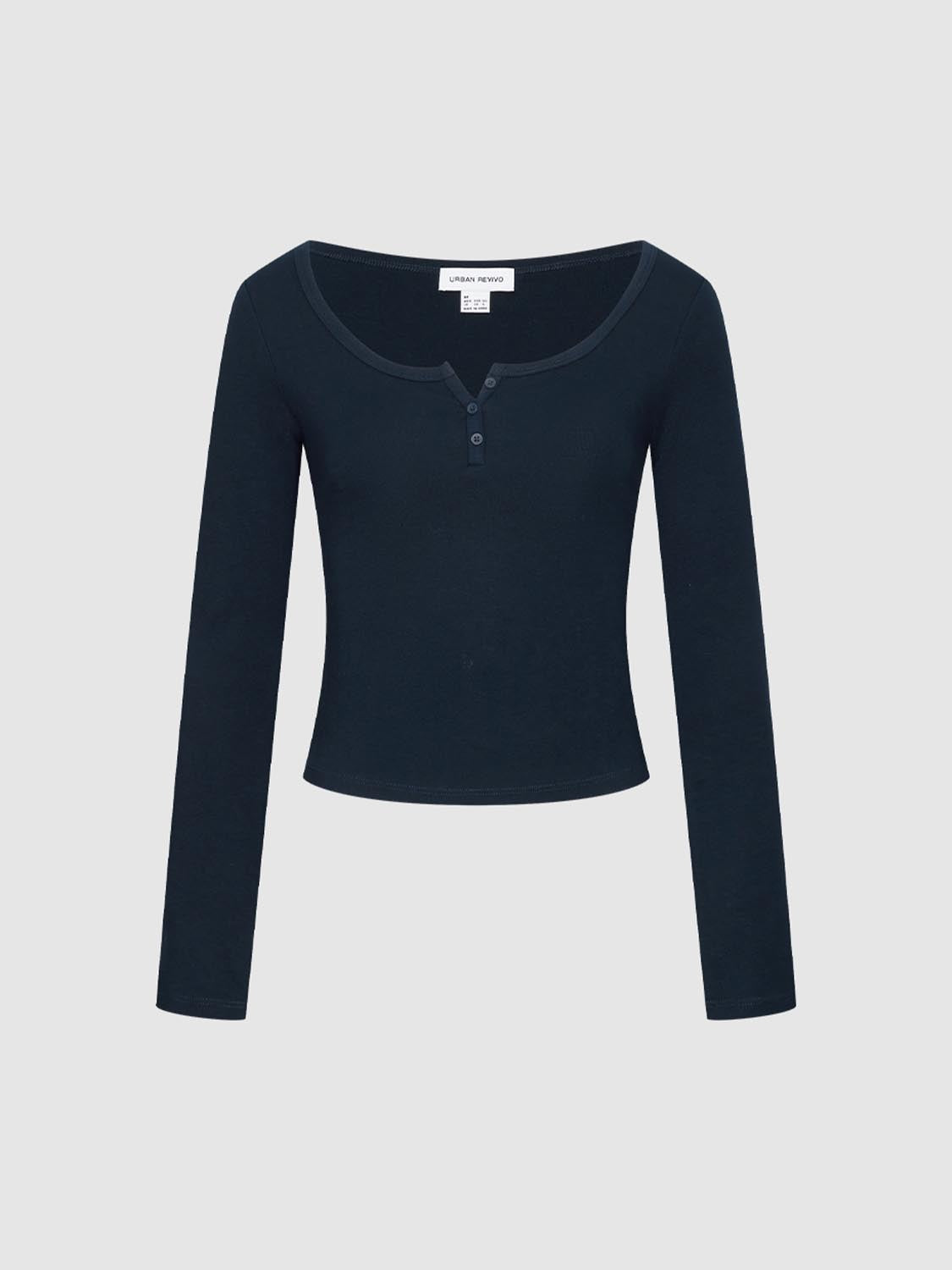 Button-Top Scoop Neck T-Shirt