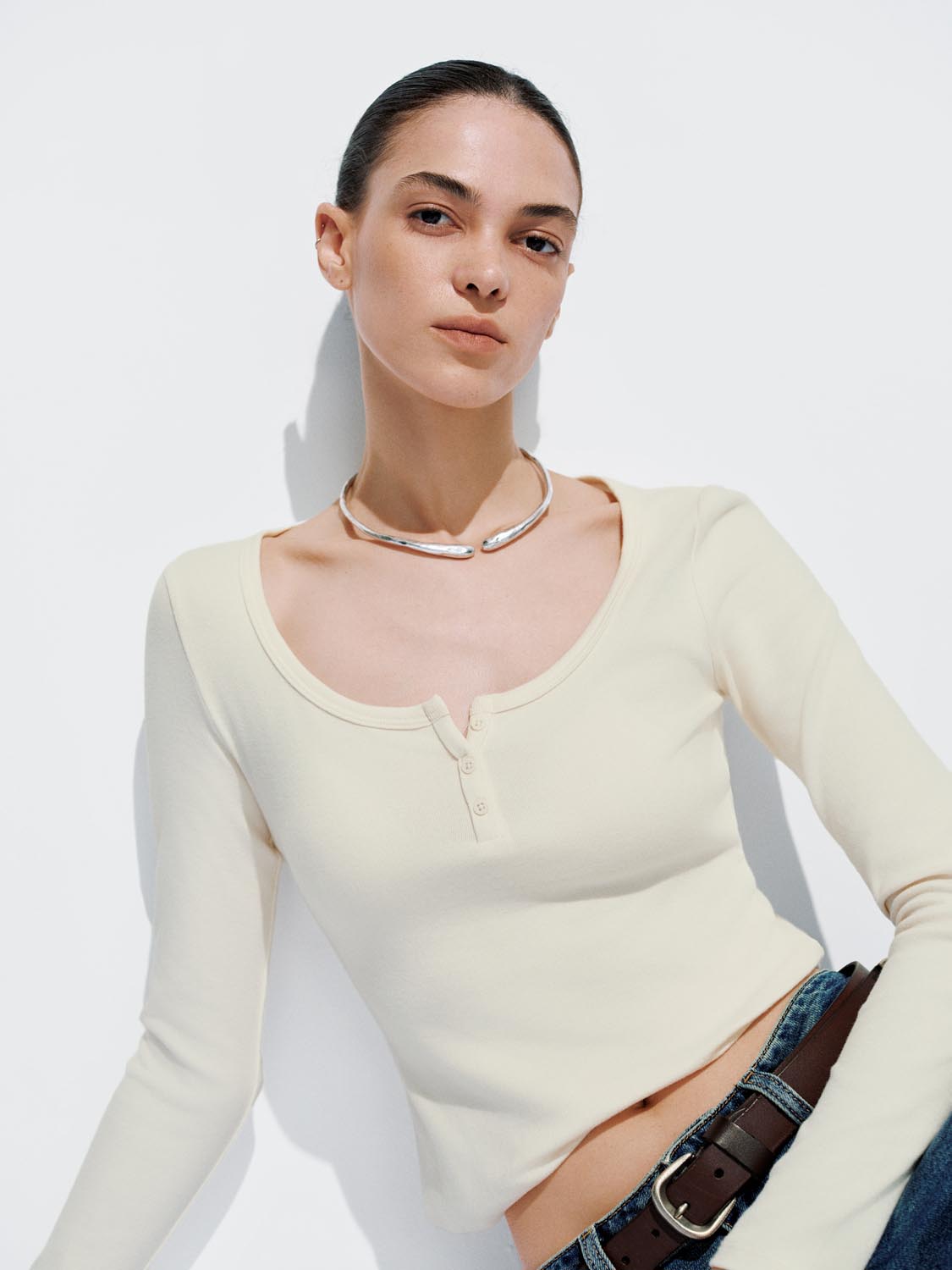Button-Top Scoop Neck T-Shirt