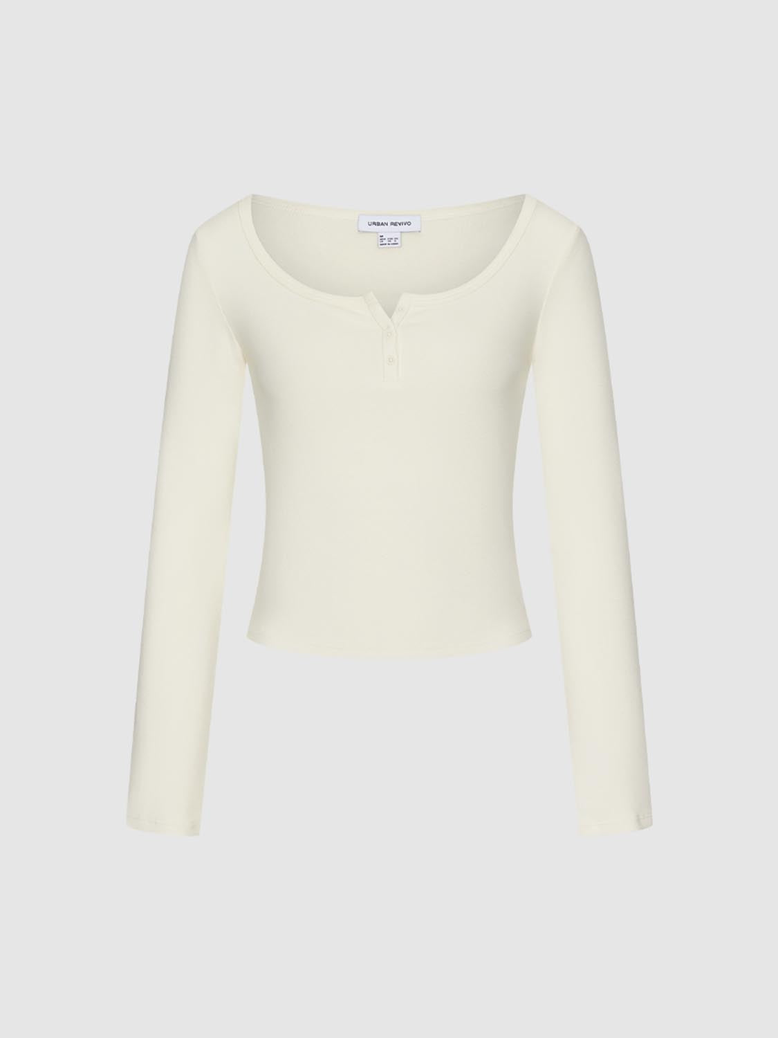 Button-Top Scoop Neck T-Shirt