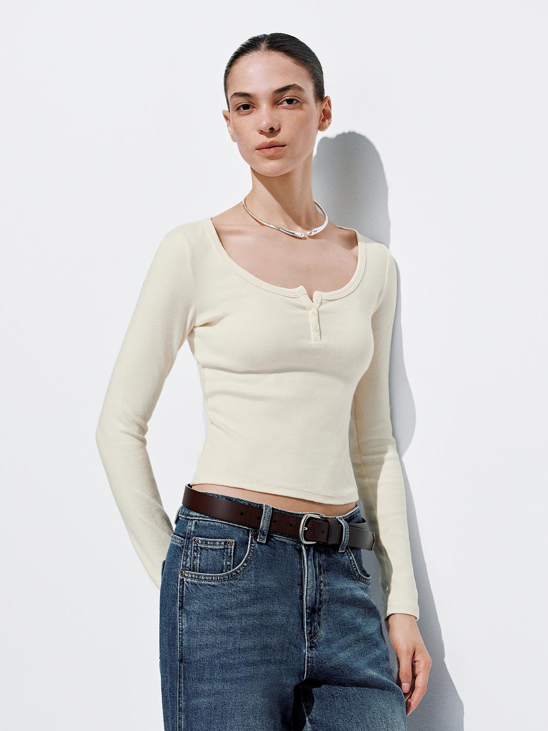 Button-Top Scoop Neck T-Shirt